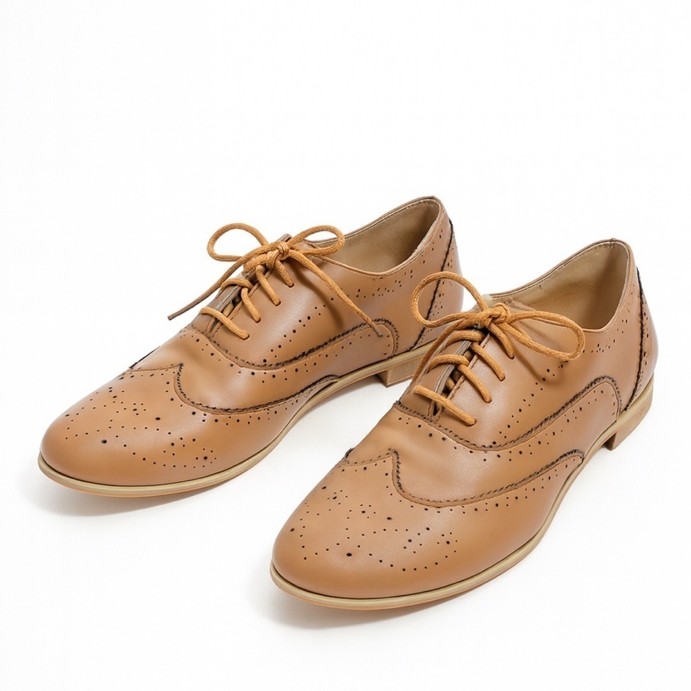 Brogue Lace Up Wing Tip Oxford College Style Flat Shoes